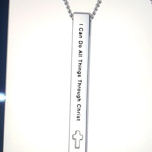 Stainless Inspirational Bible Verse Bar Nercklace.